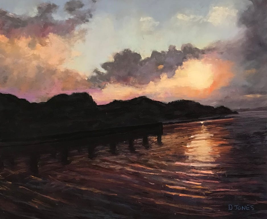 Deedee Jones Fire Island Sunset 2019 12 x 14 in Pastel on paper $500