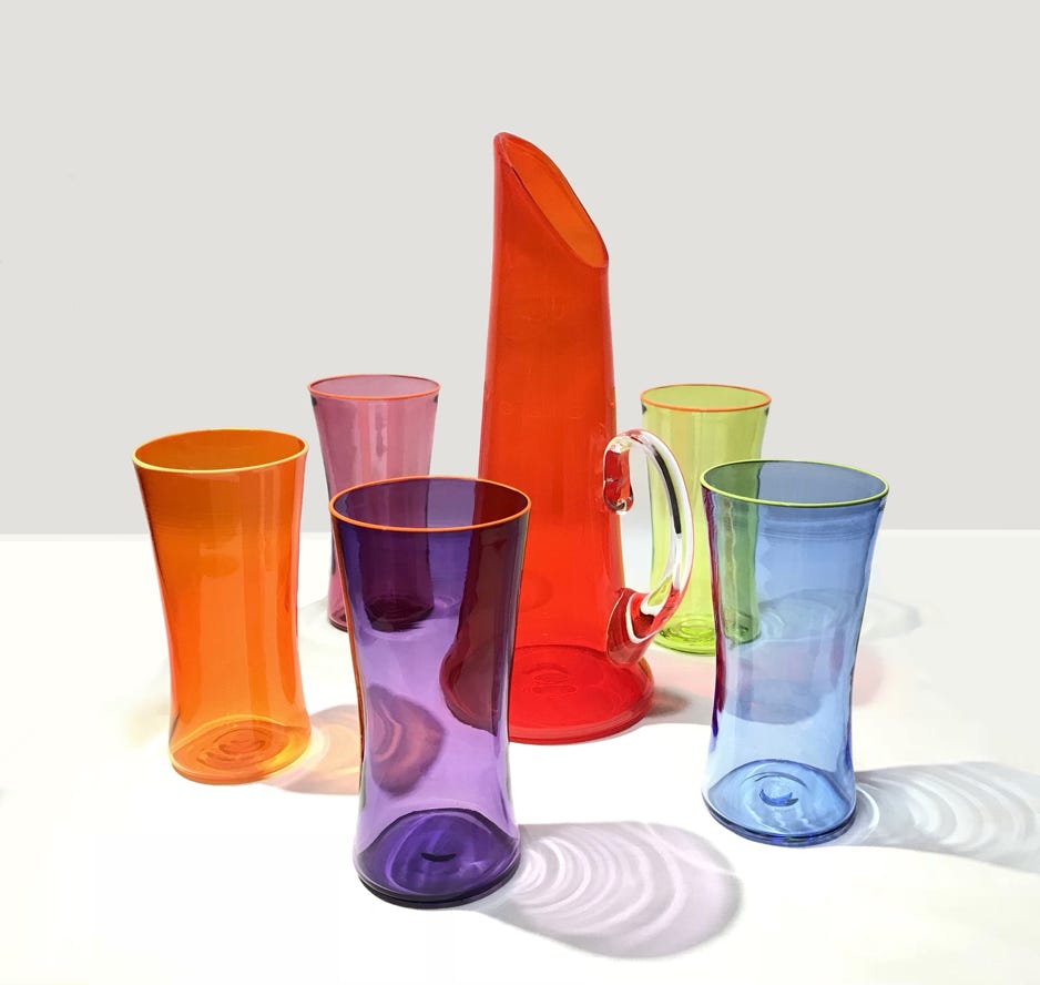 Nicholas Kekic Transparent Red Pitcher with Beer Glasses Tableware Collection 2018 Blown glass 
