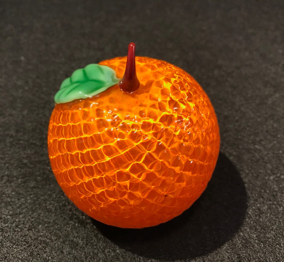 Chris Sherwin Orange  Dimpled Fruit Sculpture Series 2018 Sculpted glass with torchwork