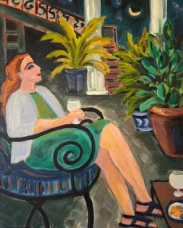 Carol Keiser  Moonlight on the Patio 2023 acrylic on canvas