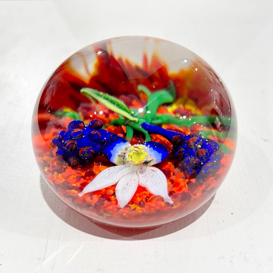 Chris Sherwin Cobalt Flowers with White Flower Paperweight