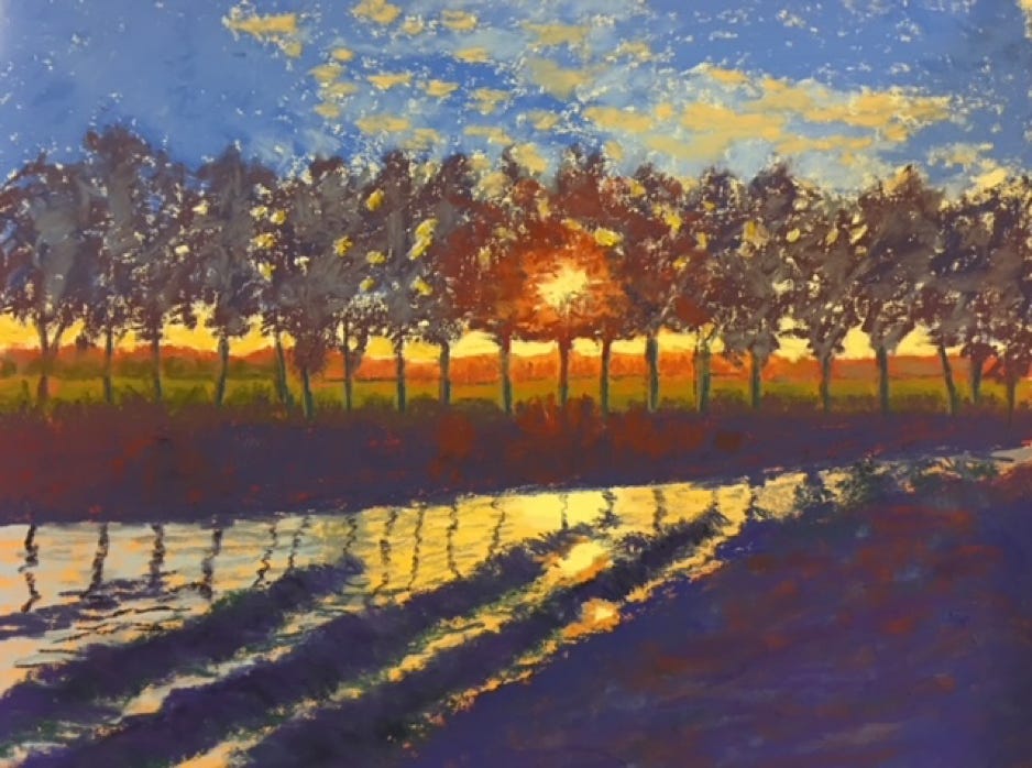 Pat McPike Sunrise on the River 2020 pastel