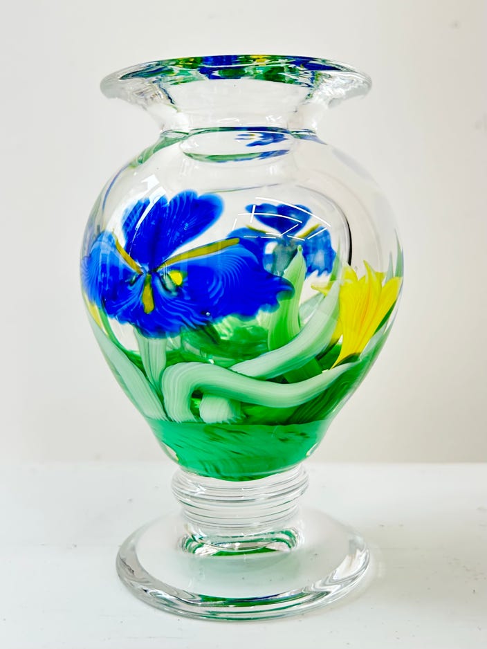 Chris Sherwin Iris vase in clear encasement with foot