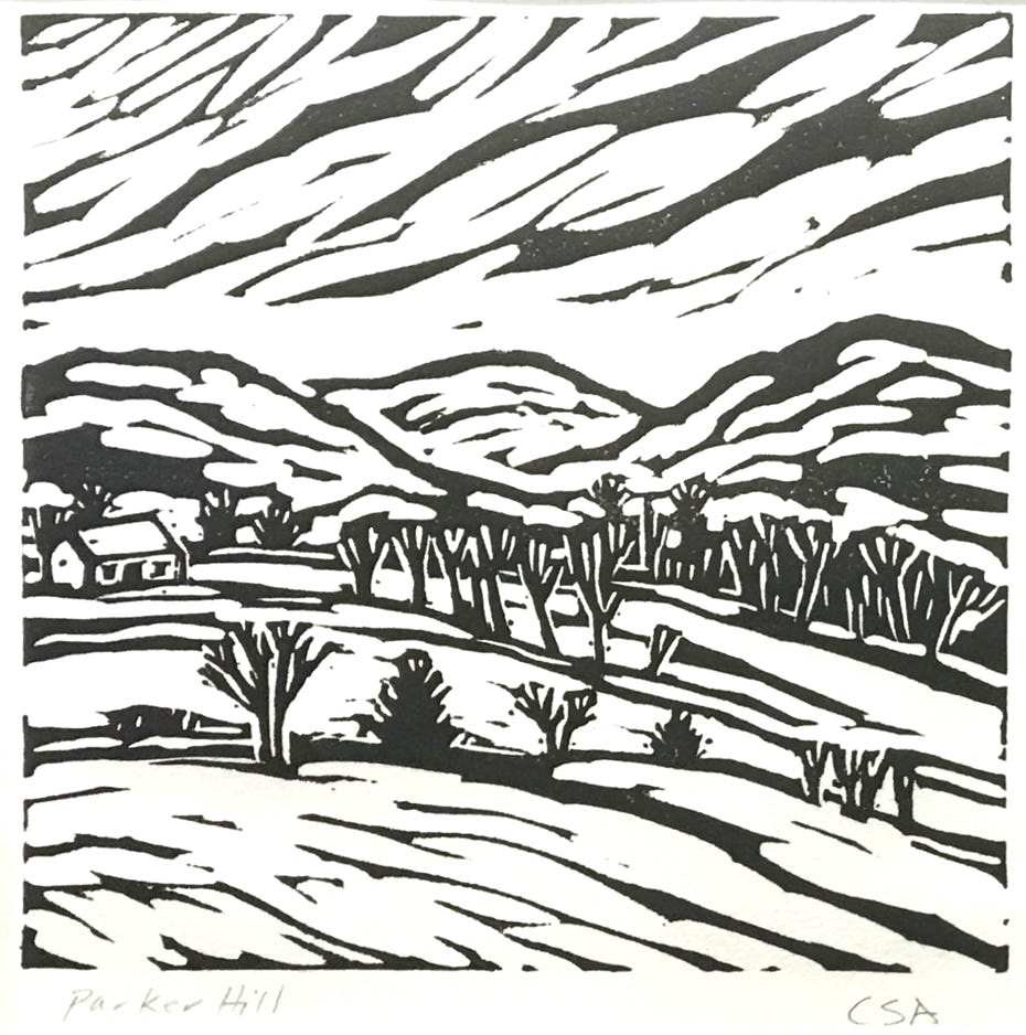 Clare Adams Parker Hill 2018 Block-print on paper 8 x 8 in