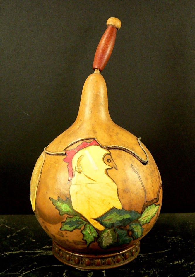 kim-grall_horse-basket_2019_martin-gourd-with-paper-_11x7x7in.
