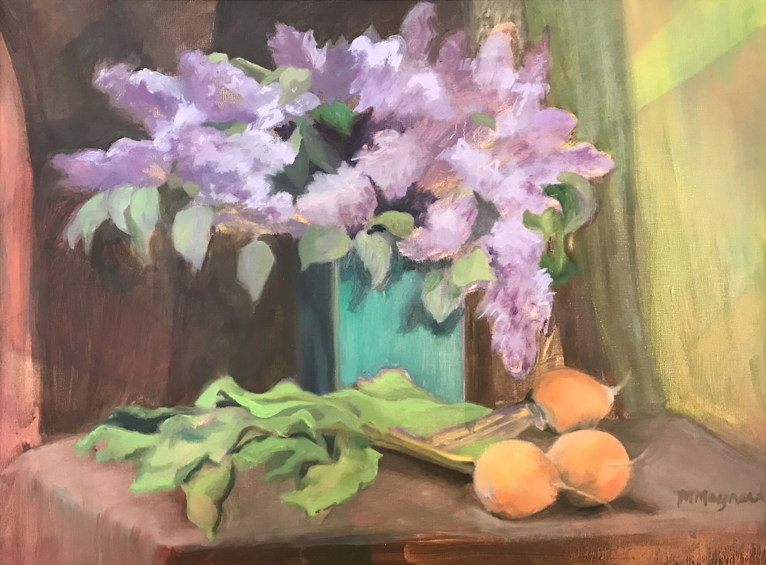 Marcie Maynard Lilacs and Beets 2020 Oil on canvas 18 x 24 in $1,250