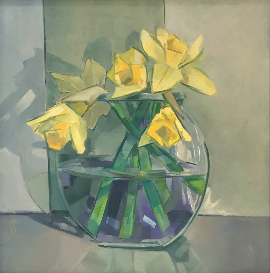 Nancy Fitz-Rapalje Daffodils in Fishbowl 2019 Oil on pa