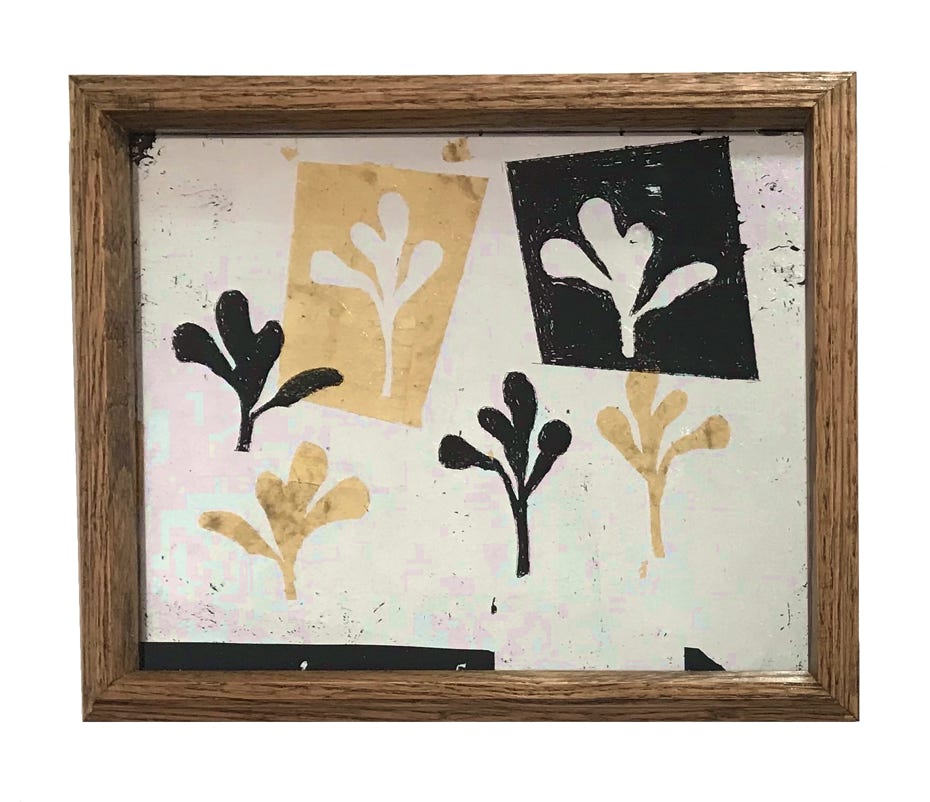 Clare Sullivan Adams Composture Series #1 2015 - 2018 Reversed Glass Painting: enamel, varnish, gold and silver leaf