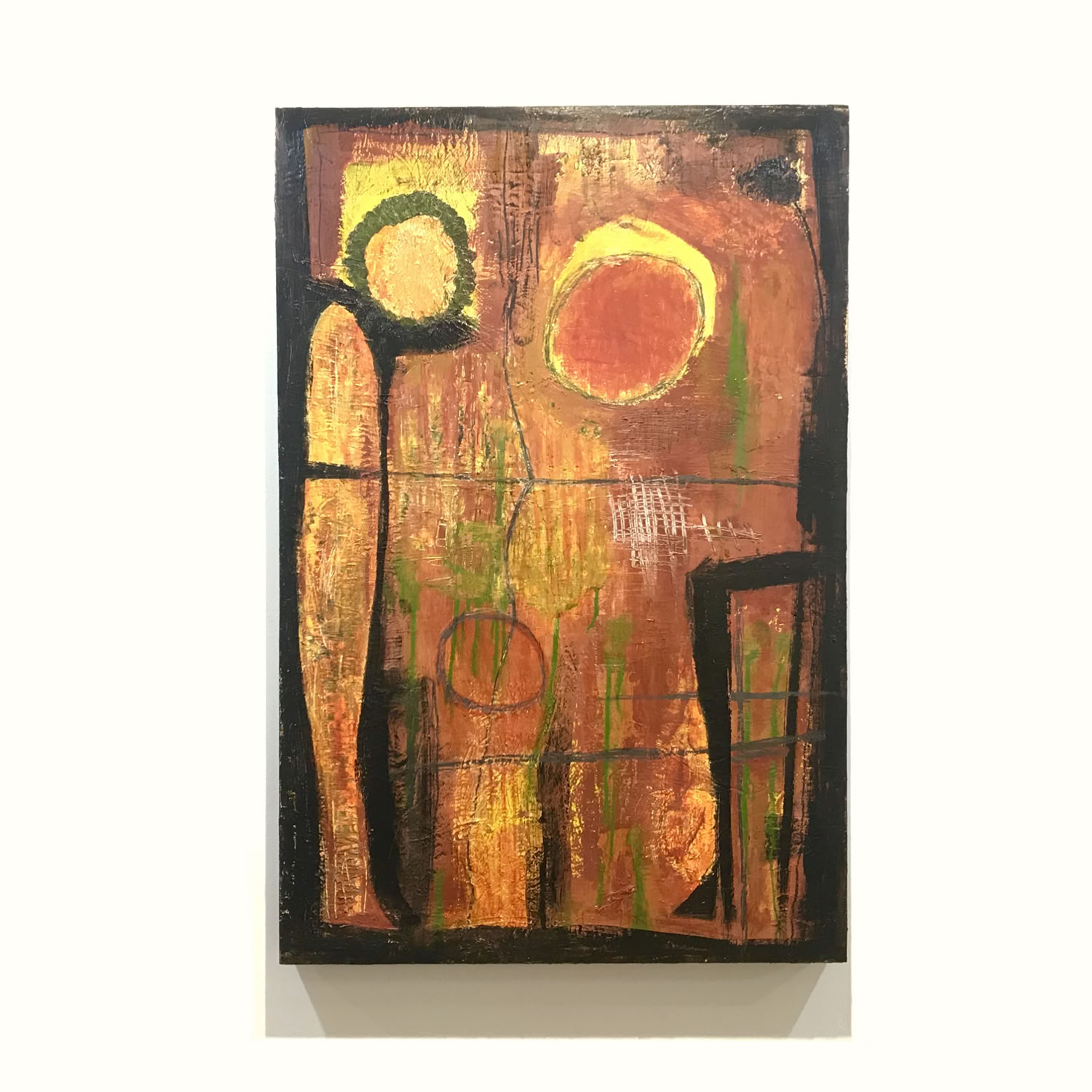 Gretchen Seifert, Candlelight Dinner for Two, 2021, Acrylic, graphite, crayon on cradled panel, 36x24 in