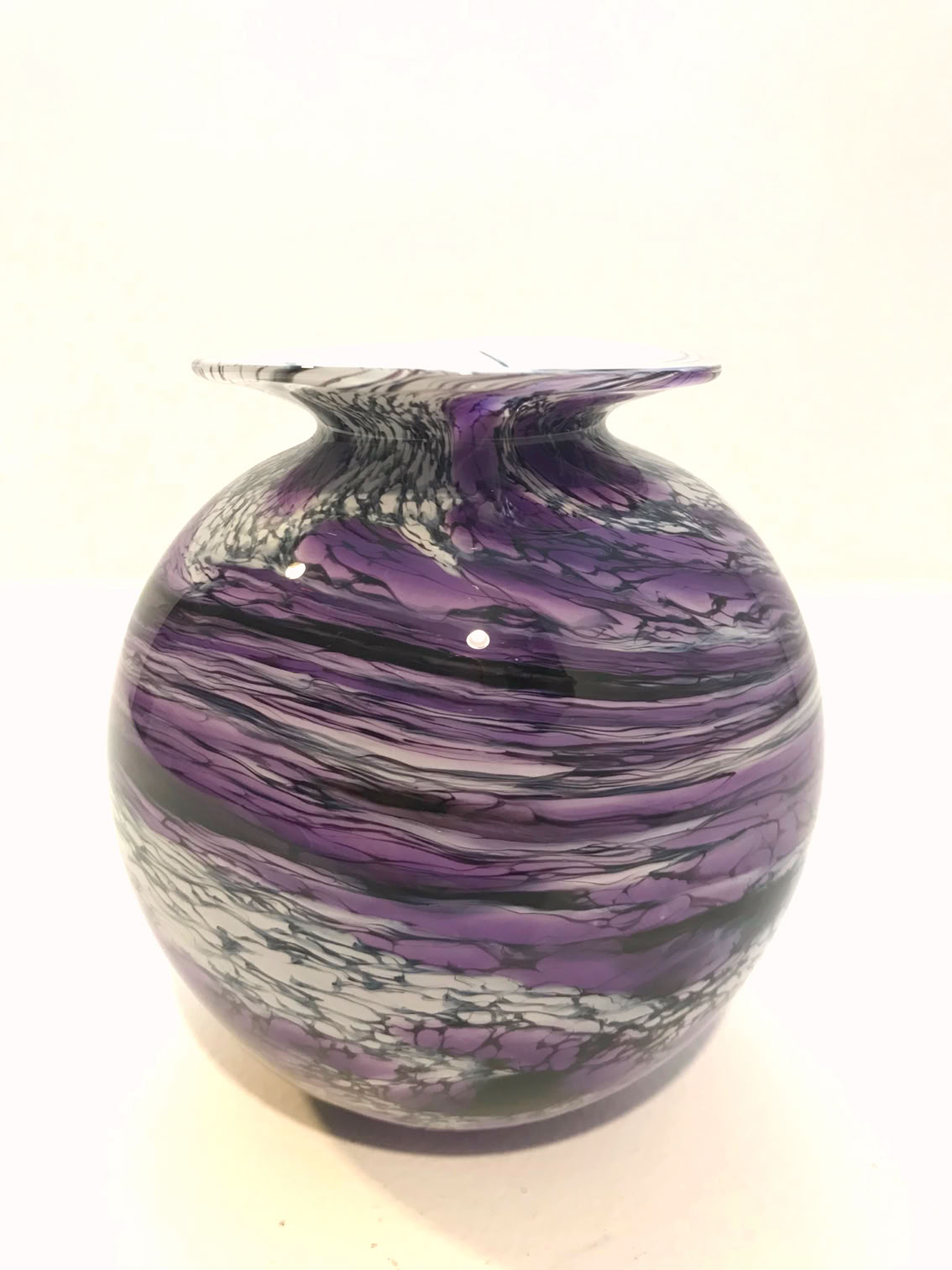 Robert Burch Round Purple, White & Black Vase with Lip