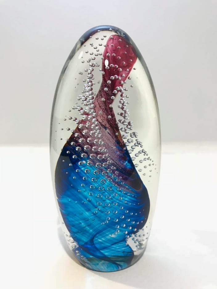Robert Burch Cobalt & Rose Bubble Twist Egg Paperweight