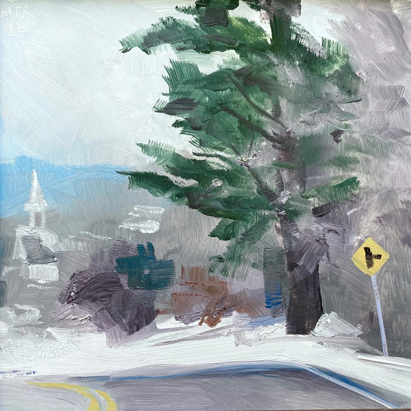Nancy Fitz-Rapalje Road in Winter 2022 Oil on Gessoed Board