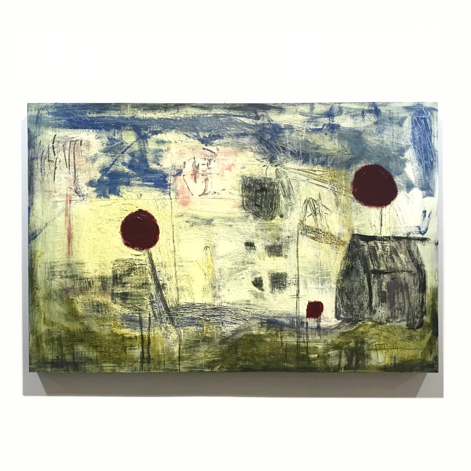 Gretchen Seifert, A Provisional Life, 2021, Acrylic, graphite, crayon on cradled panel, 36x24 in