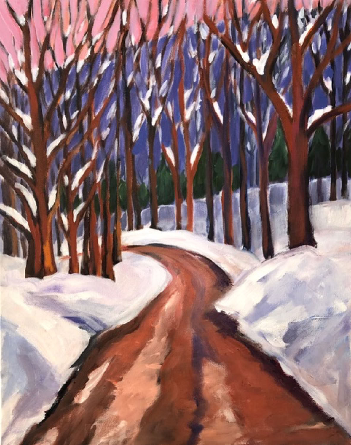 Carol Keiser Snowy Road with Pink Sky