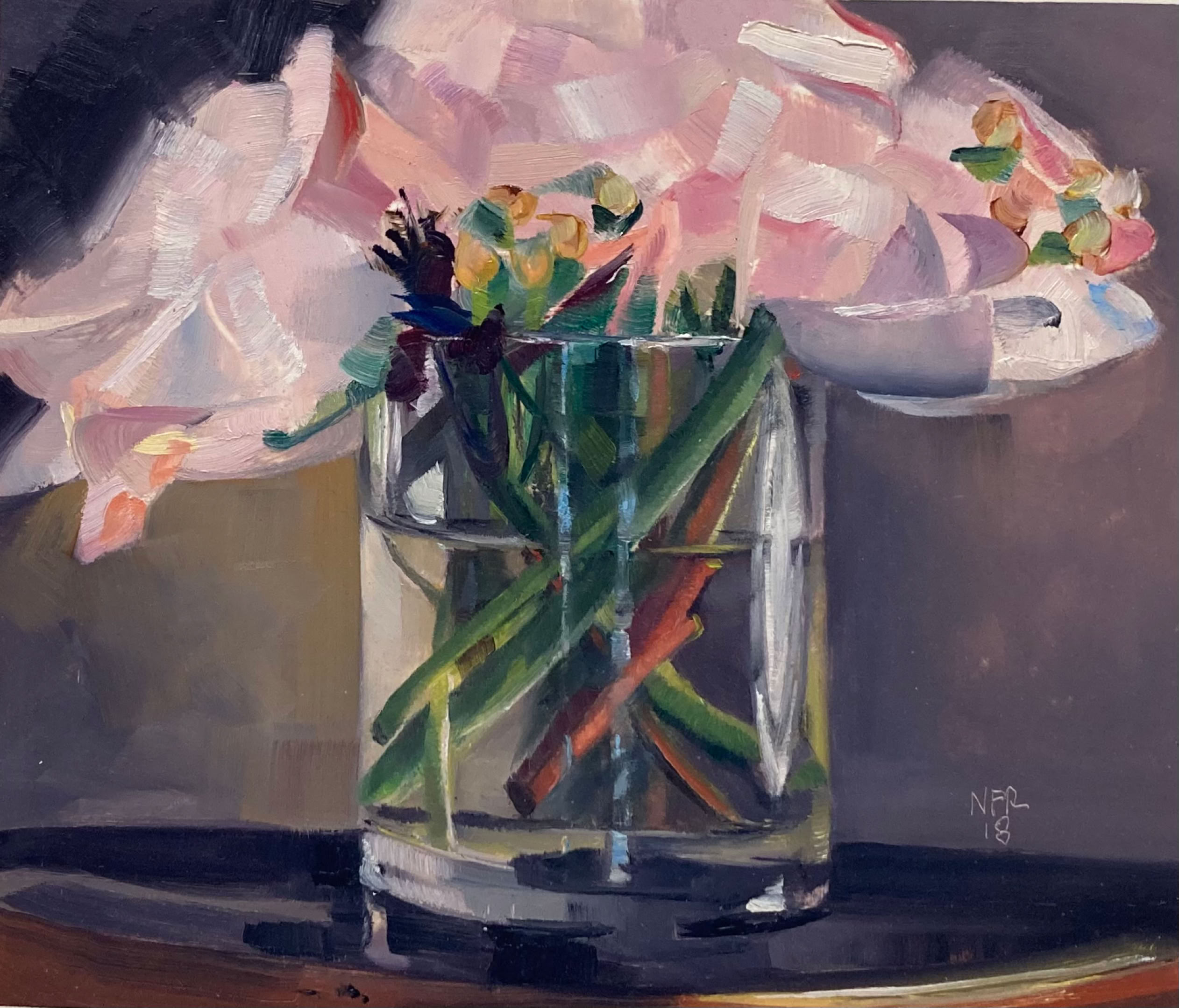 Nancy Fitz-Rapalje Gallery Roses 2018 Oil on Shellacked Card